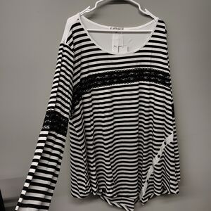 Rosegal Black and White Striped Long Sleeve Top NWT